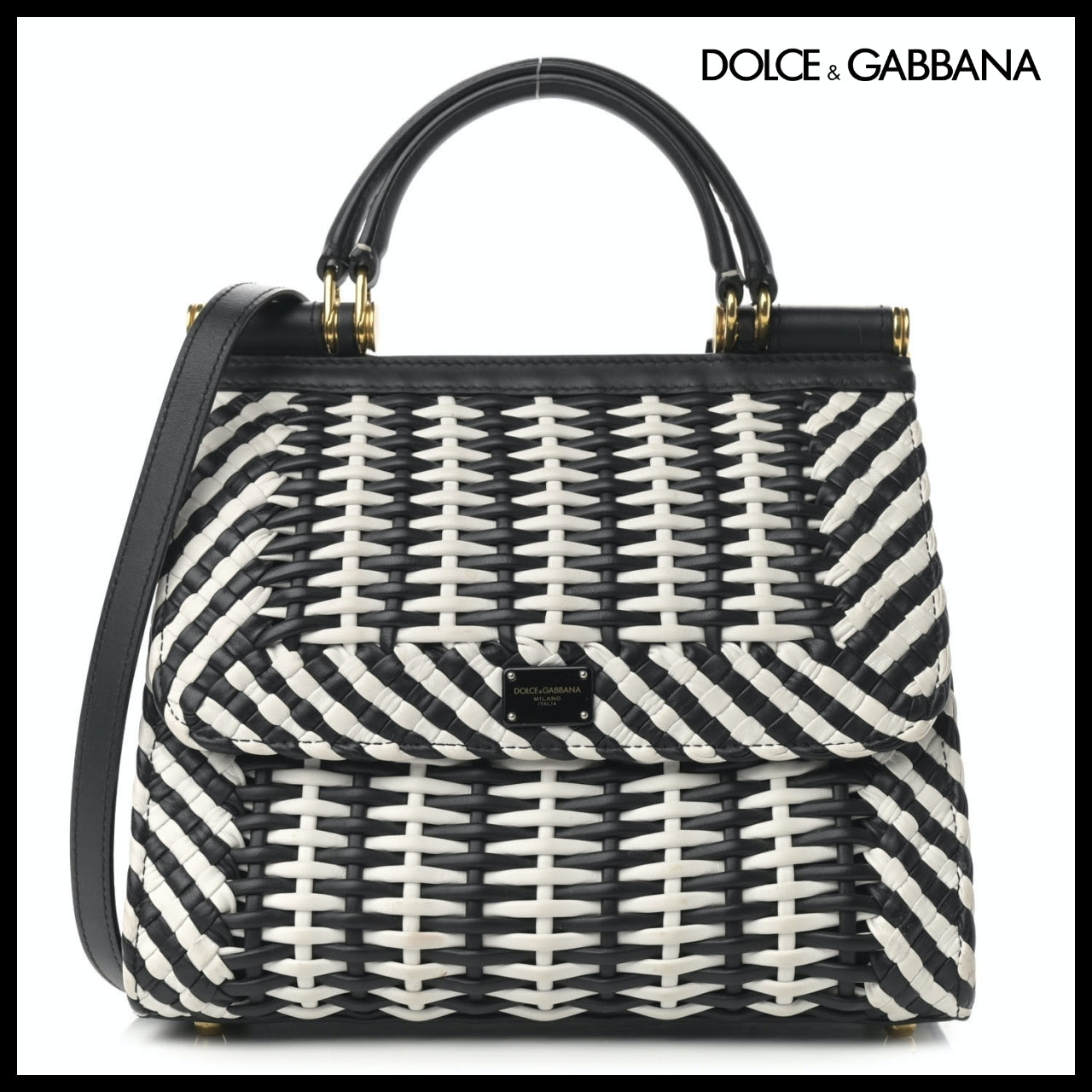 【Dolce & Gabbana】M Sicily 58 Bag Woven Bappa Black White