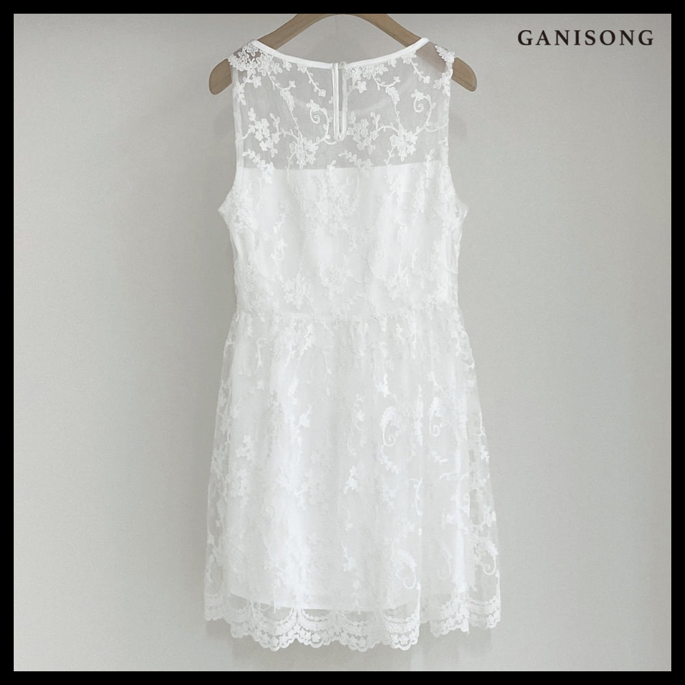 【GANISONG】Bridal Almond Mini Dress White