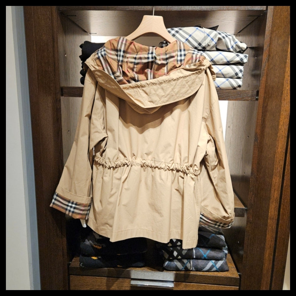 【BURBERRY】MEDLEY Drawstring Cotton Hooded Jacket Beige