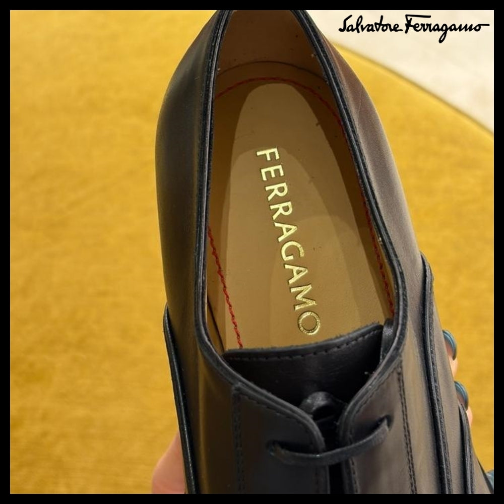 【FERRAGAMO】CORIAN LEATHER OXFORD LOAFERS BLACK