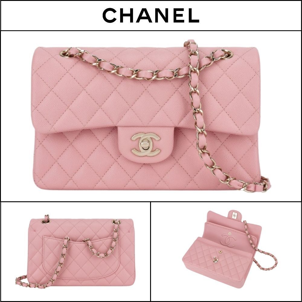 【CHANEL】Small Classic Handbag Grained Calfskin & Gold Pink