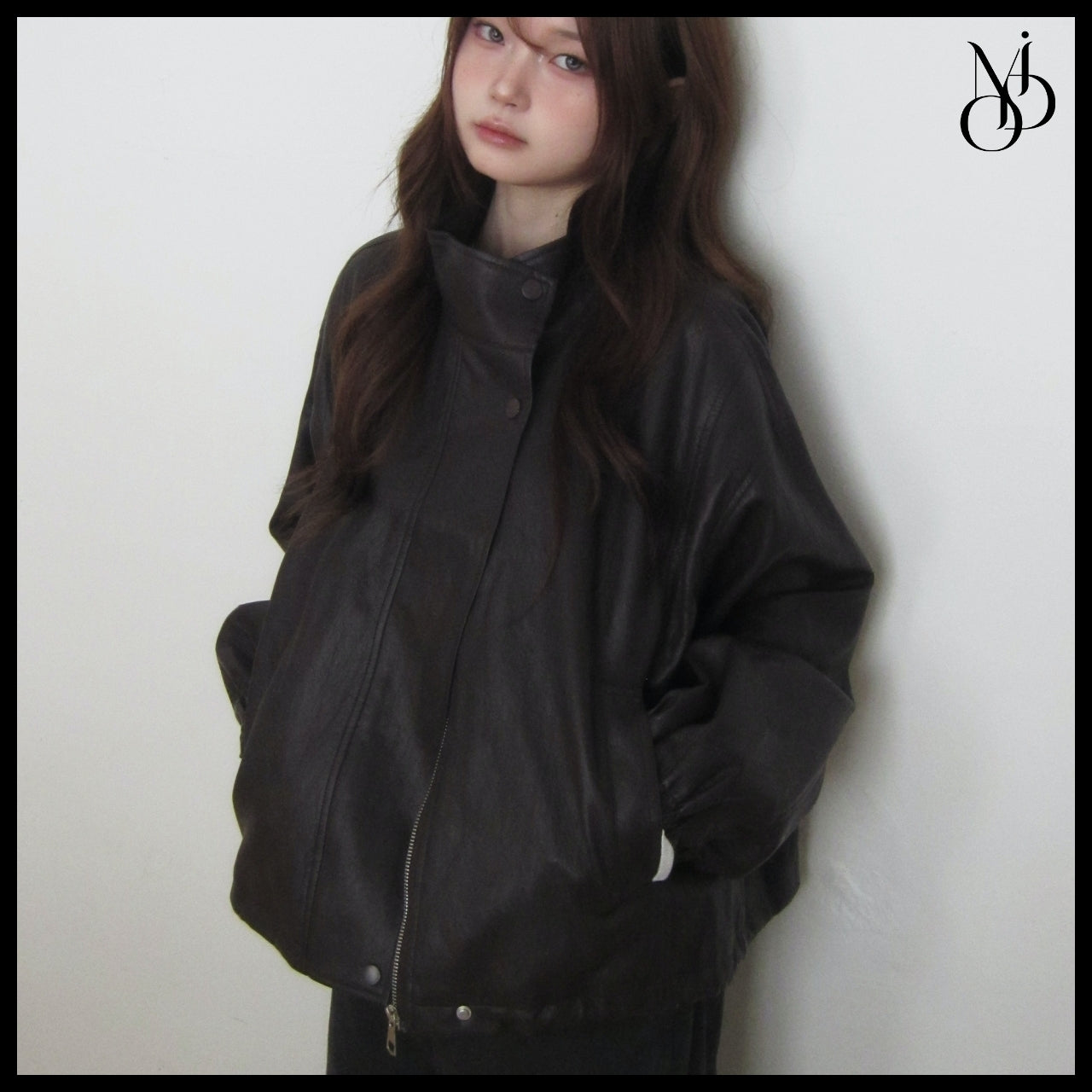 【MODIMOOD】Purple High Neck Leather Jacket 3 Colors