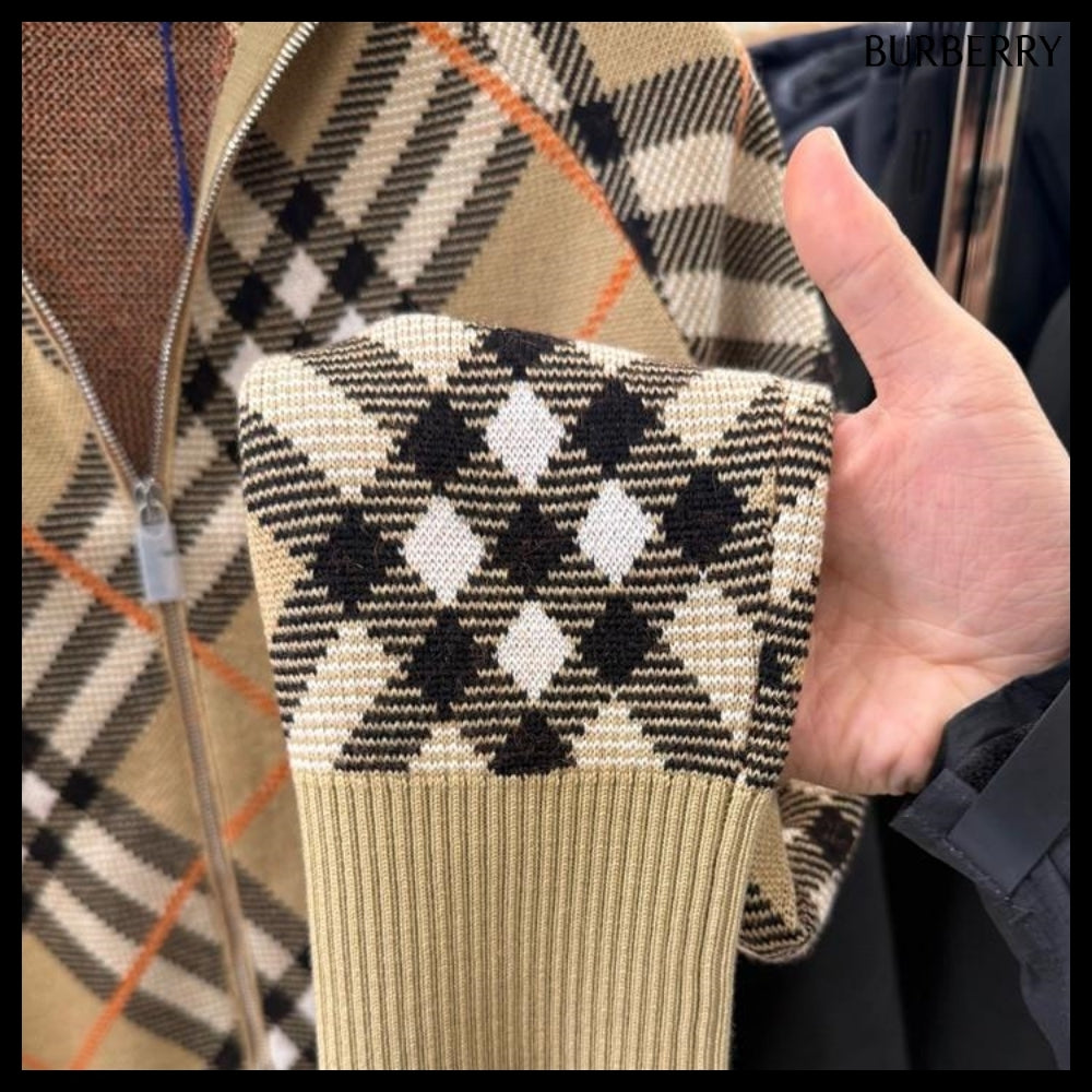 【Burberry】Check Wool Mohair Two-Way Blend Jacket Sand