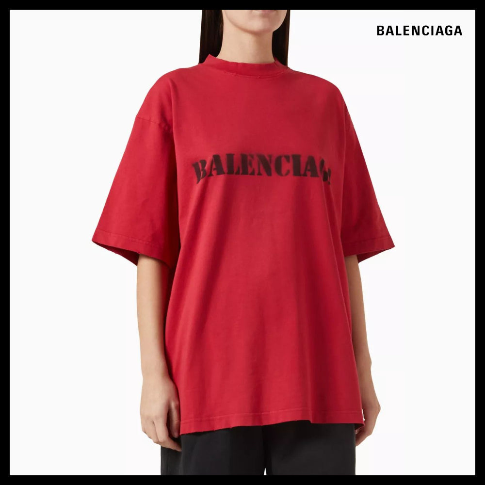 【BALENCIAGA】Stencil Type Medium Fit T-Shirt Red