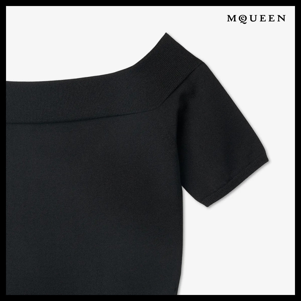 【alexander mcqueen】Off Shoulder Knit Short Sleeve T Shirt