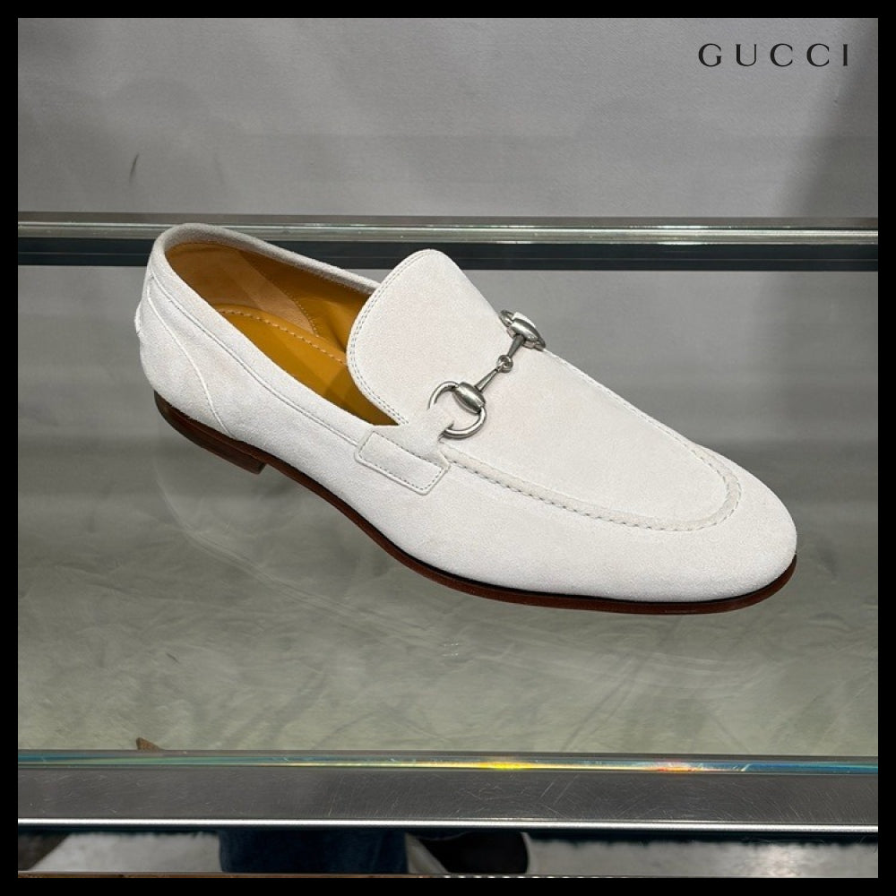 【GUCCI】JORDAN Horsebit Suede Men’s Moccasin Loafers White