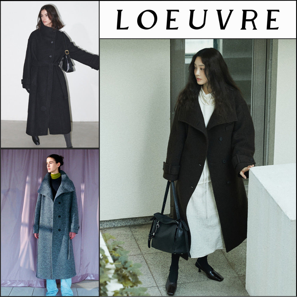 【LOEUVRE】Belted High-Neck Long Coat 3Colors