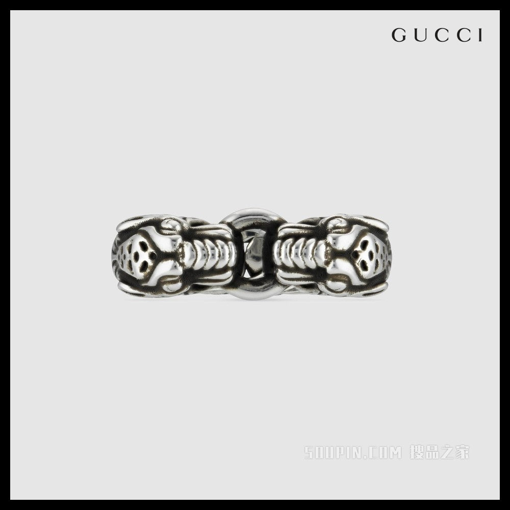 【GUCCI】Vintage Tiger Head Sterling Ring Argento Black