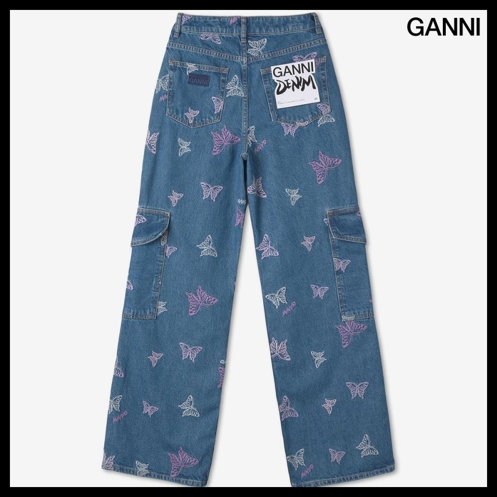 【Ganni】バタフライ ロゴ デニム パンツ