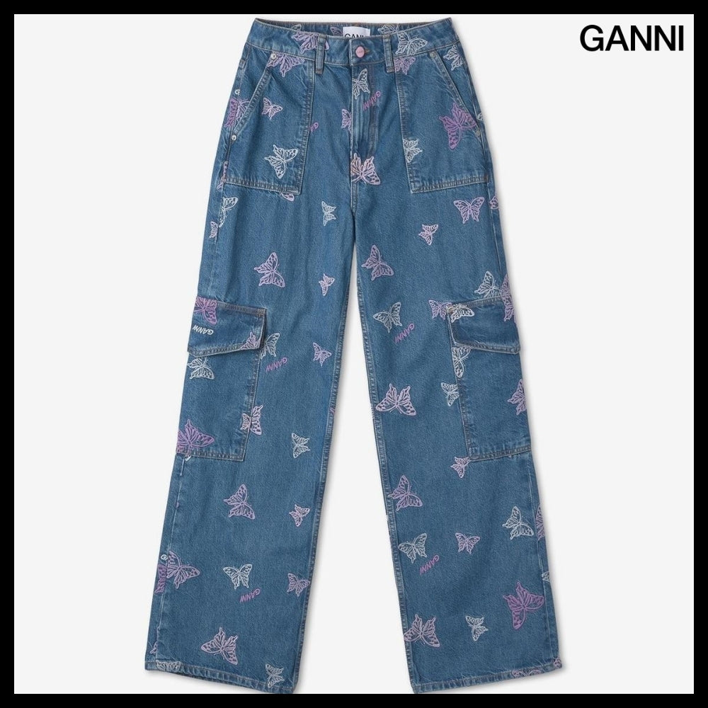 【Ganni】バタフライ ロゴ デニム パンツ