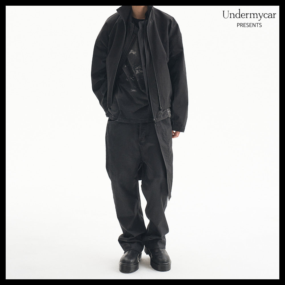 【Undermycar】Noir Coated Baggy Jeans Black