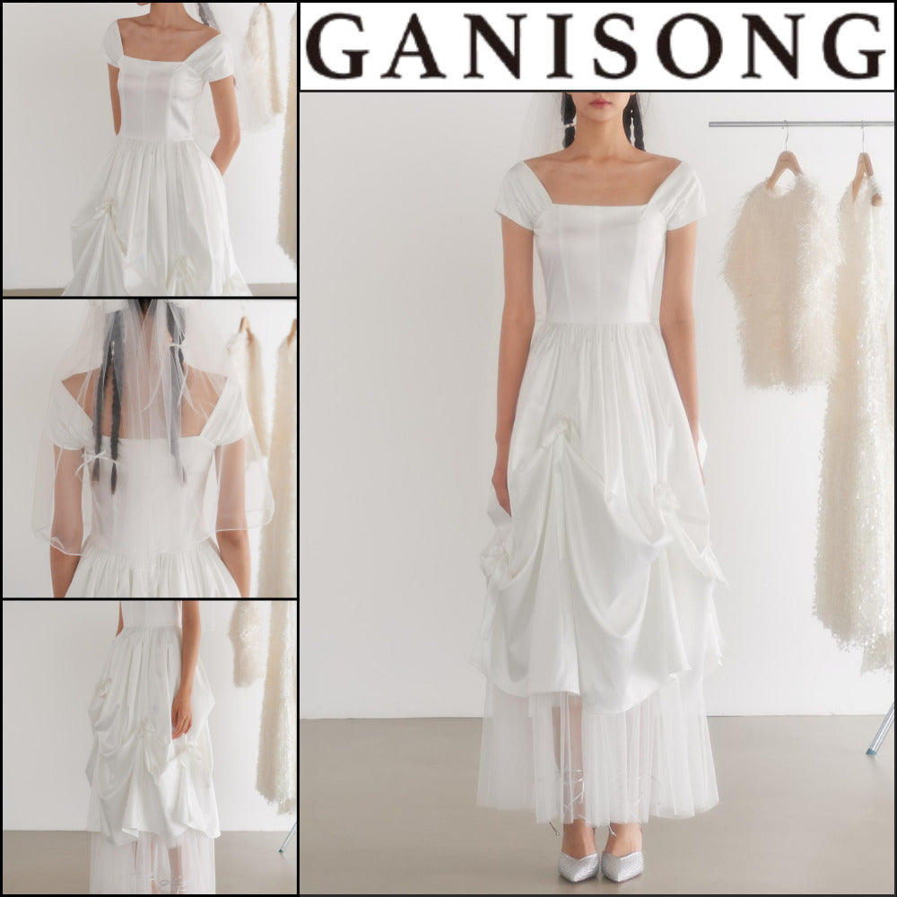 【GANISONG】Bridal Bow Bow Dress White