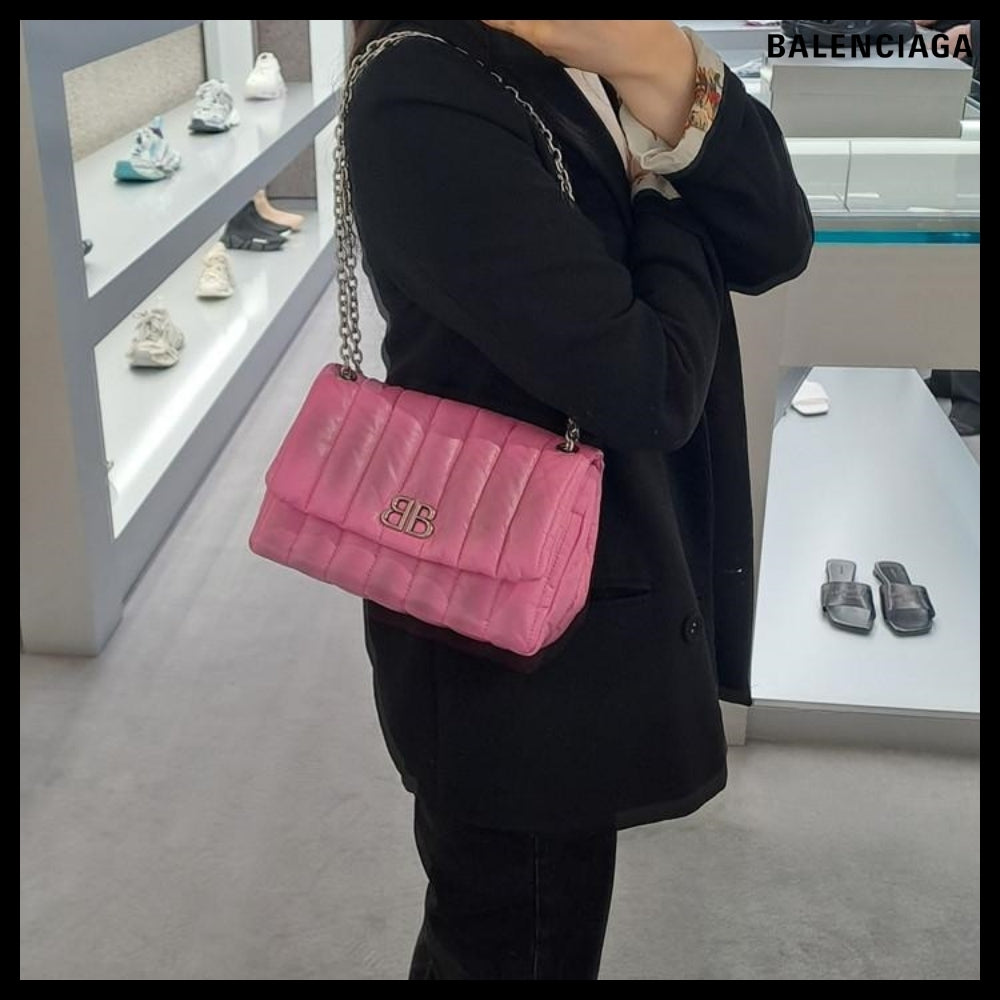 【BALENCIAGA】Monaco Mini Bag Pink Sprayed Quilted