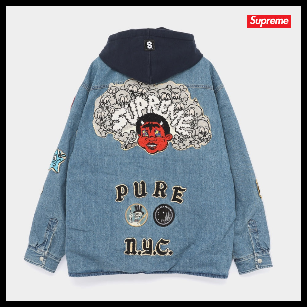 【100%正規品保証 Supreme】Patches Hooded Zip Up Shirt Jacket