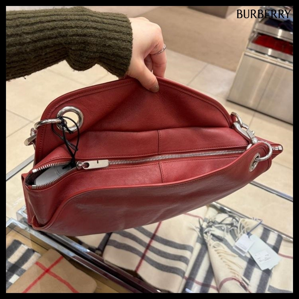 【Burberry】Shield Twin Logo Leather Tote Bag Rust