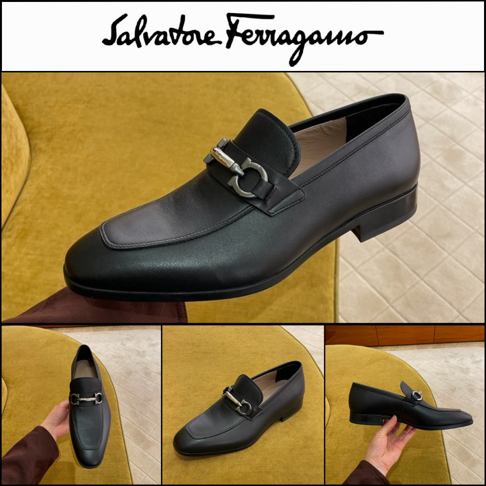 【FERRAGAMO】BENFORD GANCINI LEATHER LOAFERS BLACK