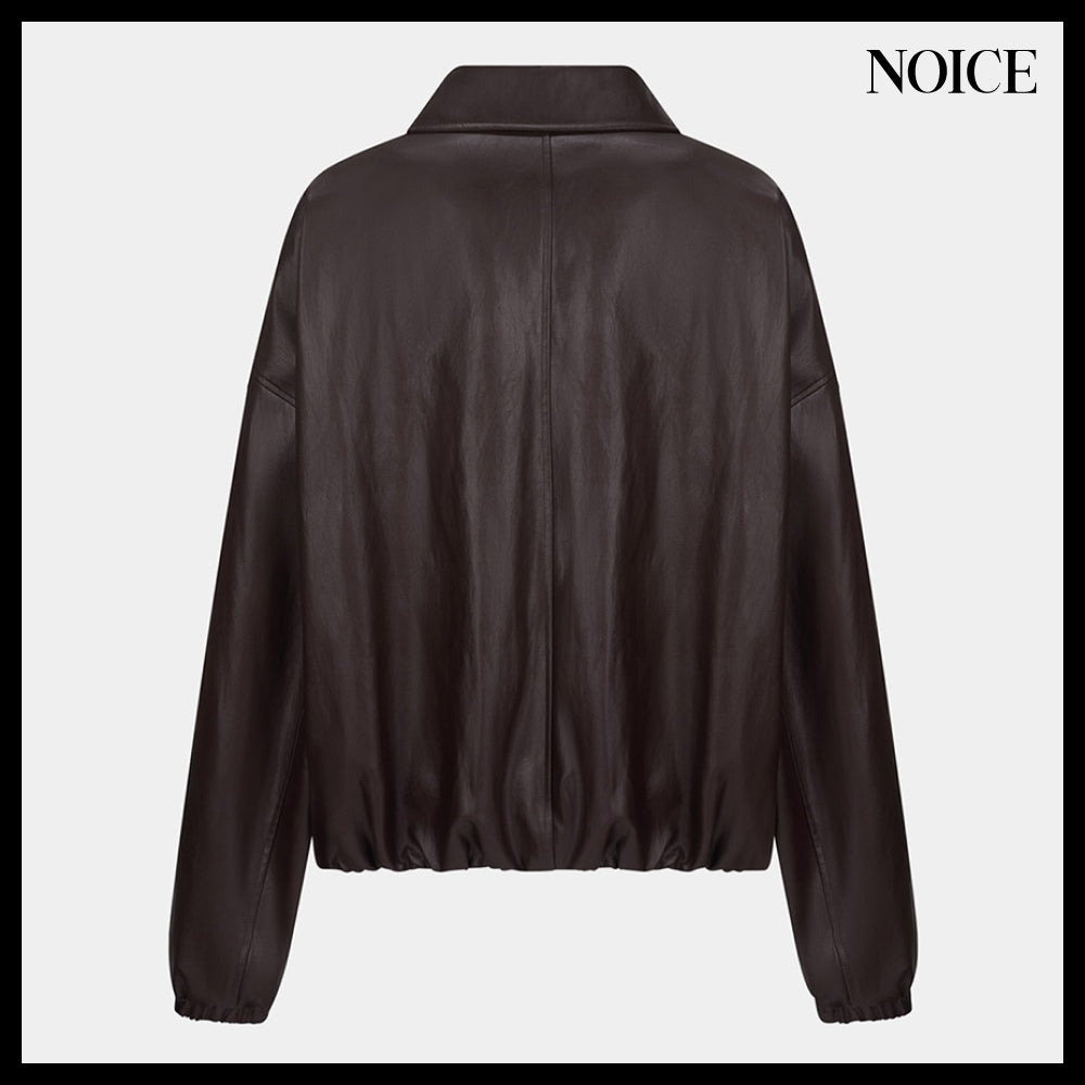 【NOICE  】W FAUX LEATHER SHIRRED BLOUSON BROWN