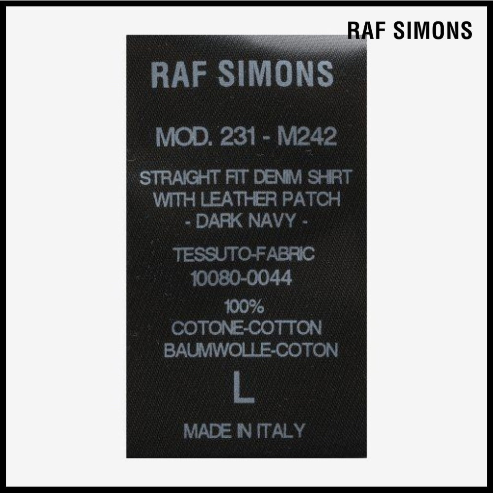 【RAF SIMONS】Straight Fit Leather Patch Denim Shirt Dark