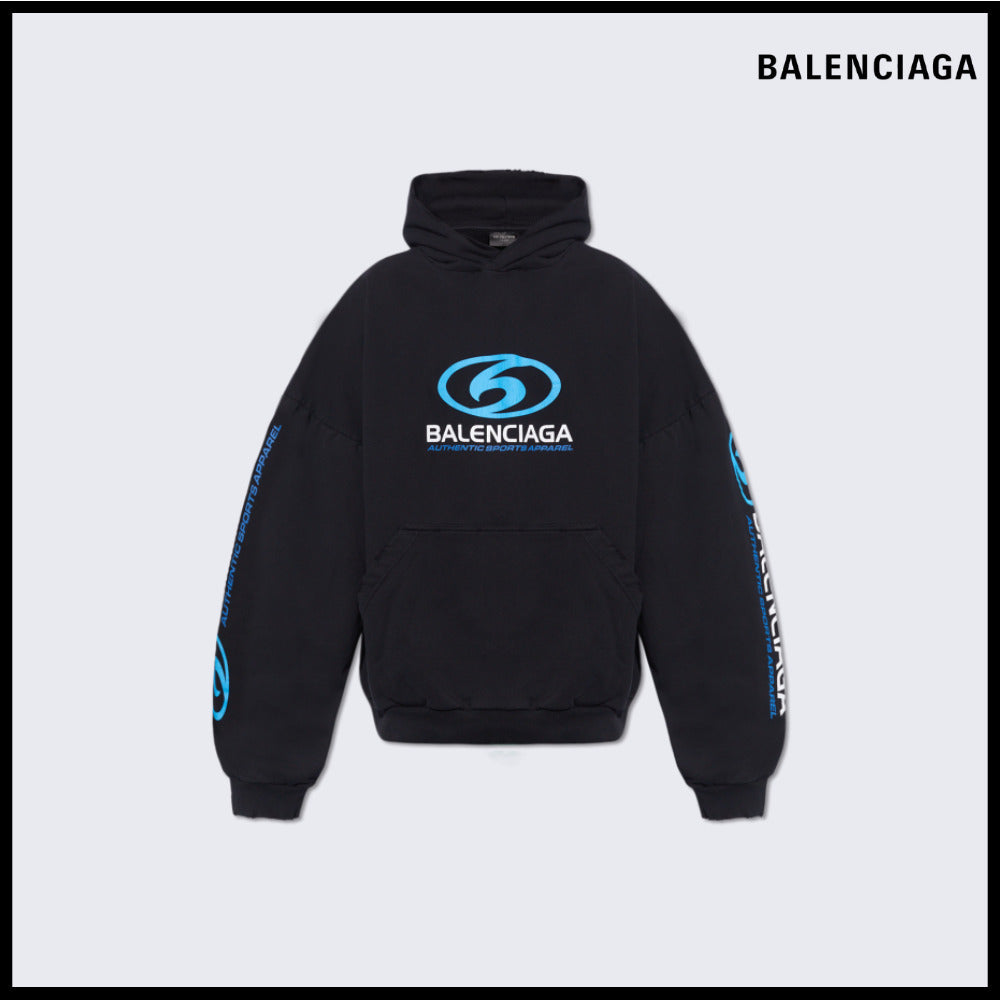 【BALENCIAGA】Surfer Round Hoodie Oversized Black Blue