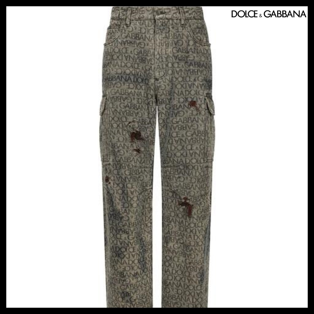 【Dolce&Gabbana】GRAY DENIM CARGO JEANS LASER LOGO