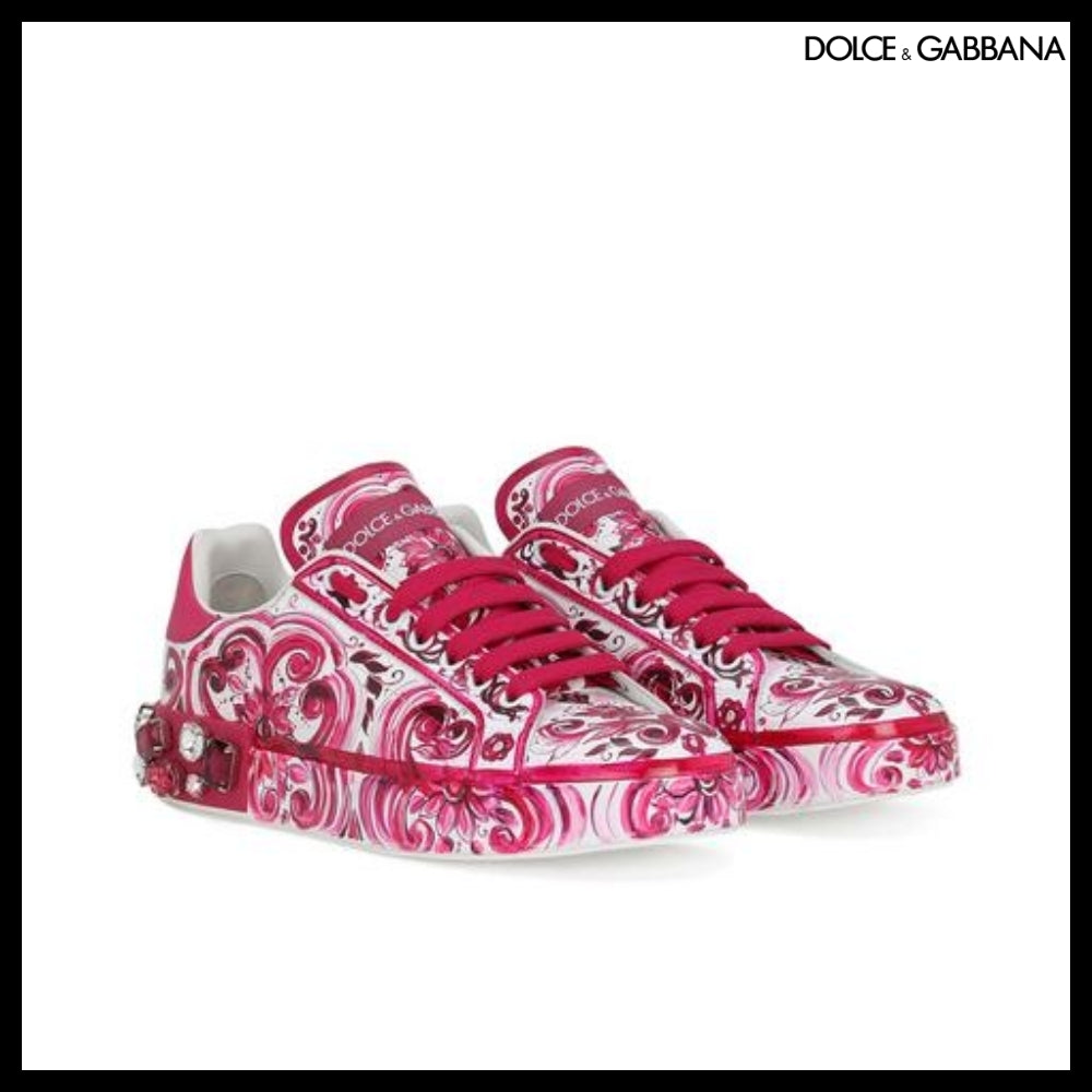【Dolce&Gabbana】MAJOLICA PRINT CALFSKIN PORTOFINO SNEAKERS