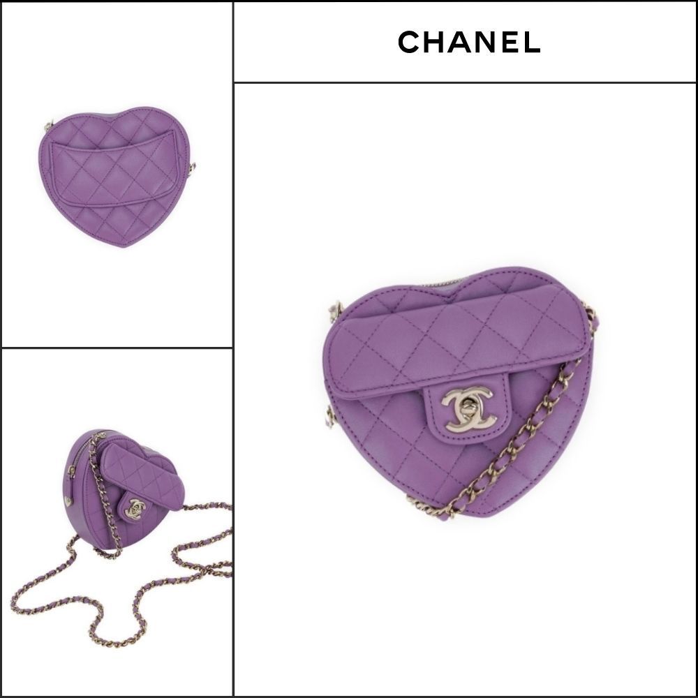【CHANEL】Heart Bag Small Lambskin Purple with Gold Hardware