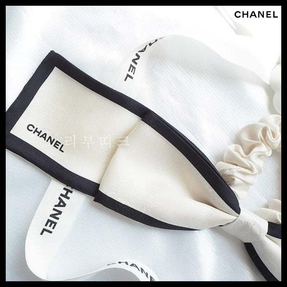 【CHANEL】Camellia Lettering Logo Twilly Scrunchie Hairband
