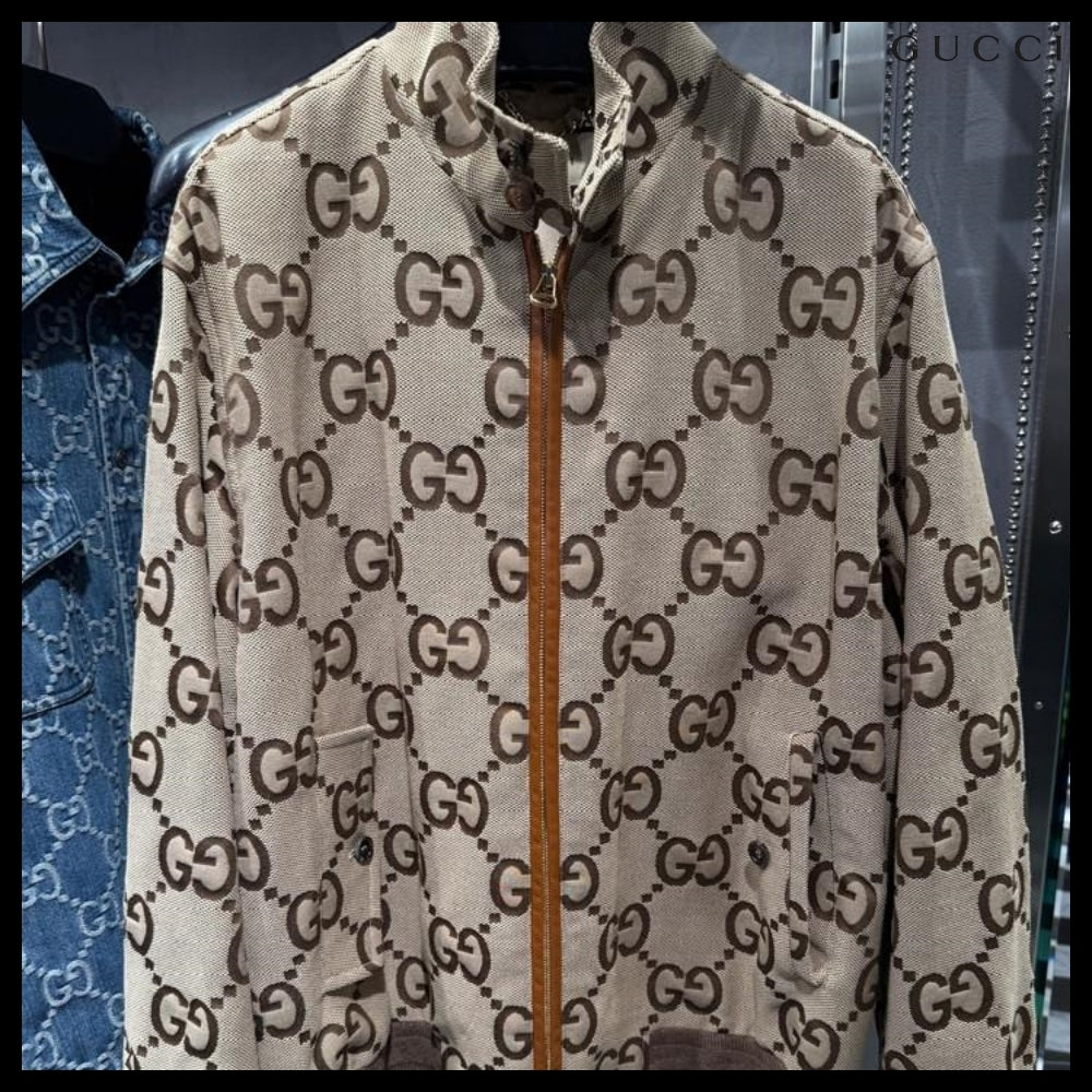 【GUCCI】Jumbo GG Cotton Canvas Blouson Jacket Camel Ebony