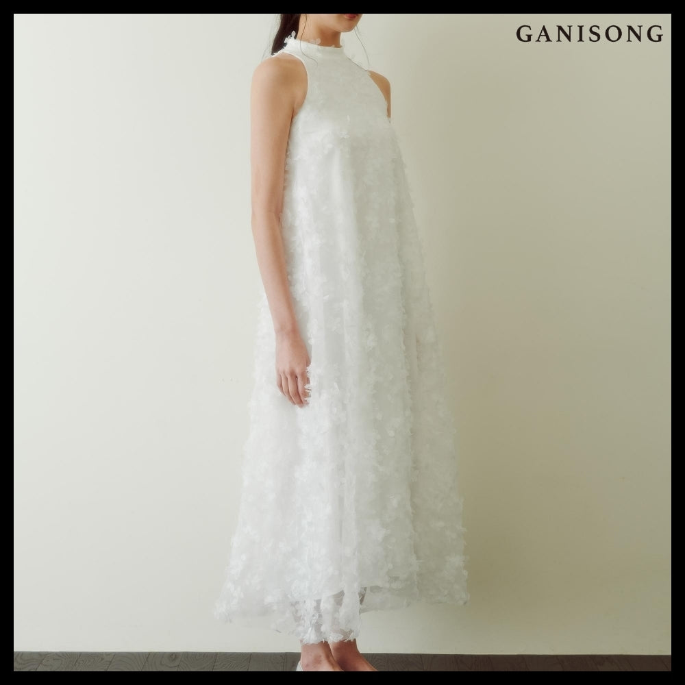 【GANISONG】Bridal Angel Pollen Halterneck Dress White