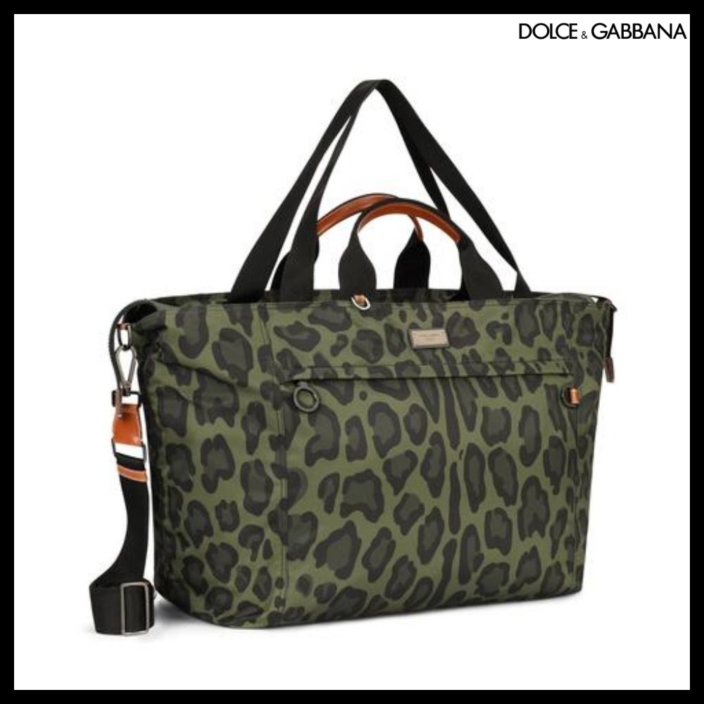 【Dolce&Gabbana】NYLON TRAVEL BAG LEOPARD PRINT GREEN TAG