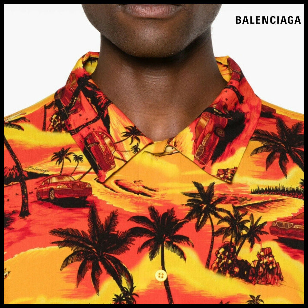 【BALENCIAGA】Hawaiian Car Minimal Short Sleeve Shirt