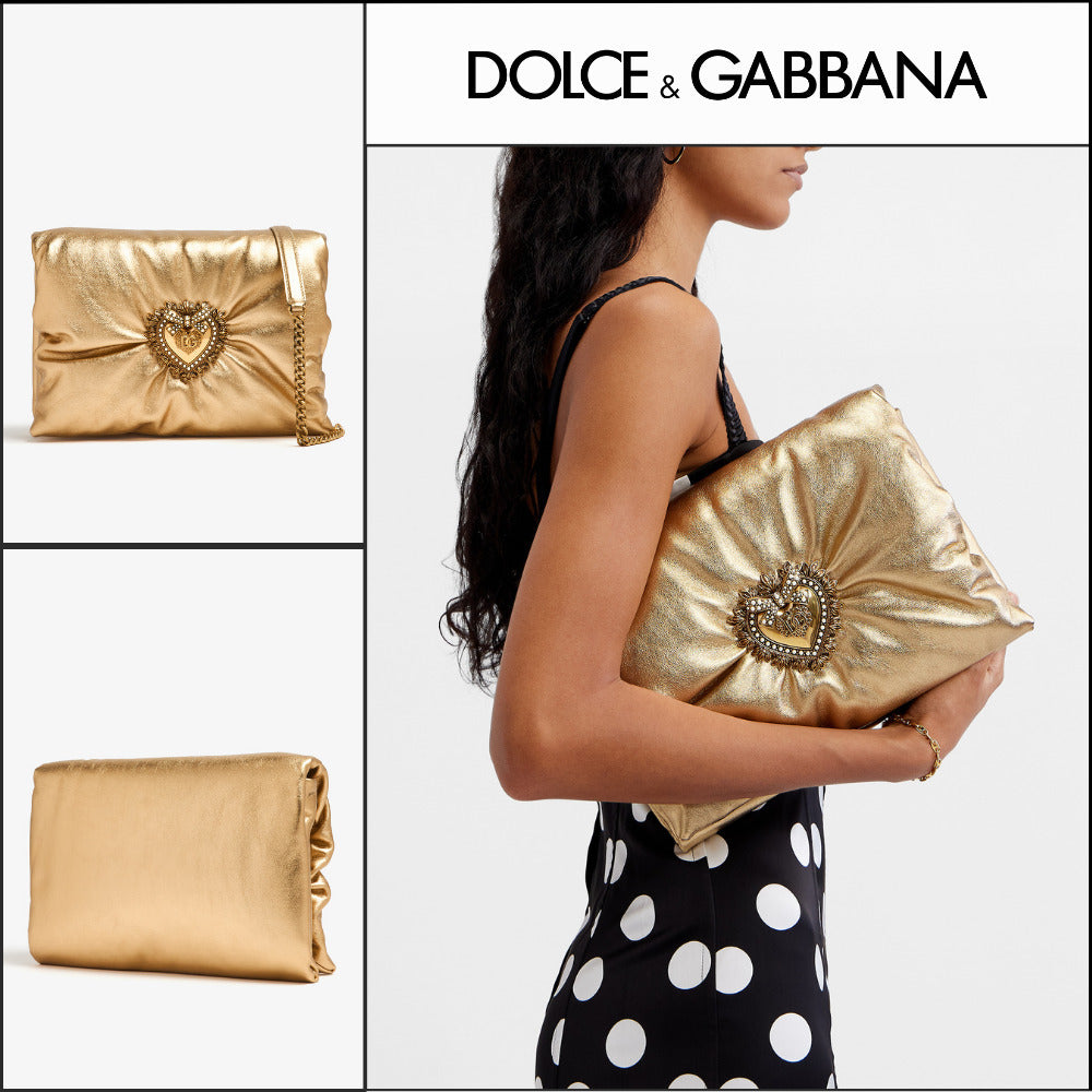 【Dolce & Gabbana】Medium Foiled Devotion Soft Bag Gold