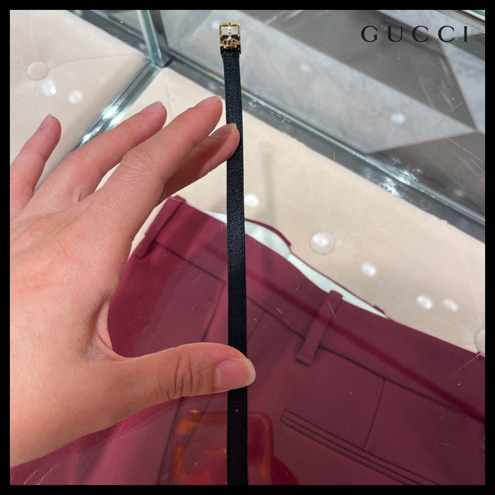 【GUCCI】 ダブル G レザー バックル ブレスレット BLACK GOLD