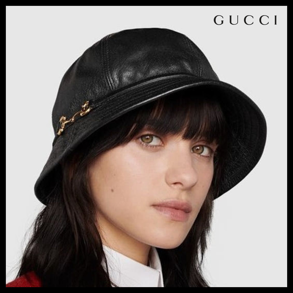 【GUCCI】 Leather Horsebit Bucket Hat Black