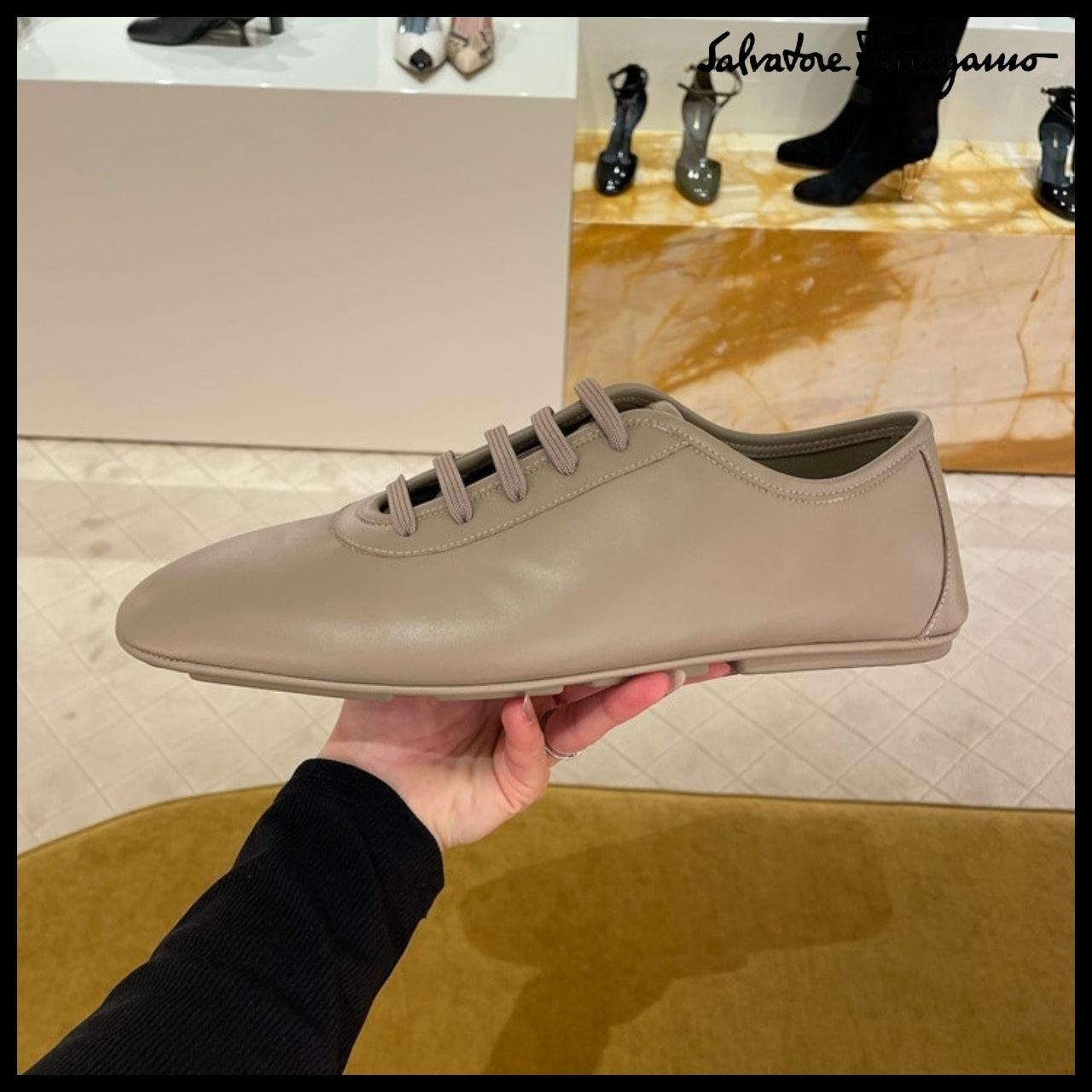 【FERRAGAMO】BOND CALF LEATHER LACE-UP LOAFERS BEIGE