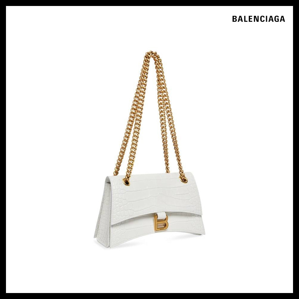 【BALENCIAGA】Crush Small Chain Bag Crocodile Embossed Optic