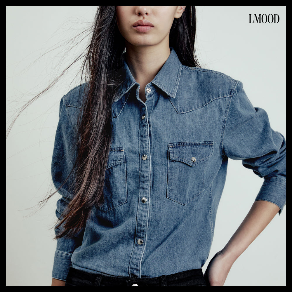 【LMOOD】W Stewart Western Denim Shirt Classic Blue