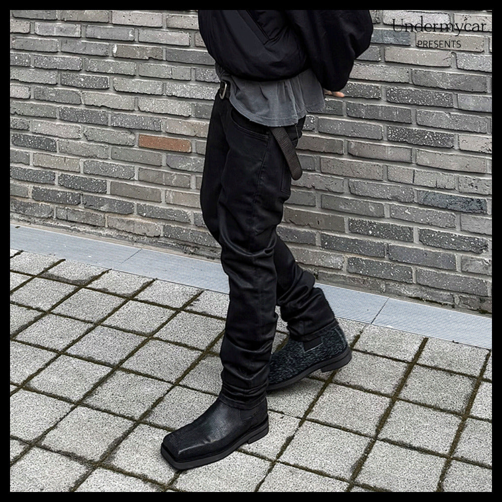 【Undermycar】MU.157 Classic Wax Coated Slim Straight Jeans