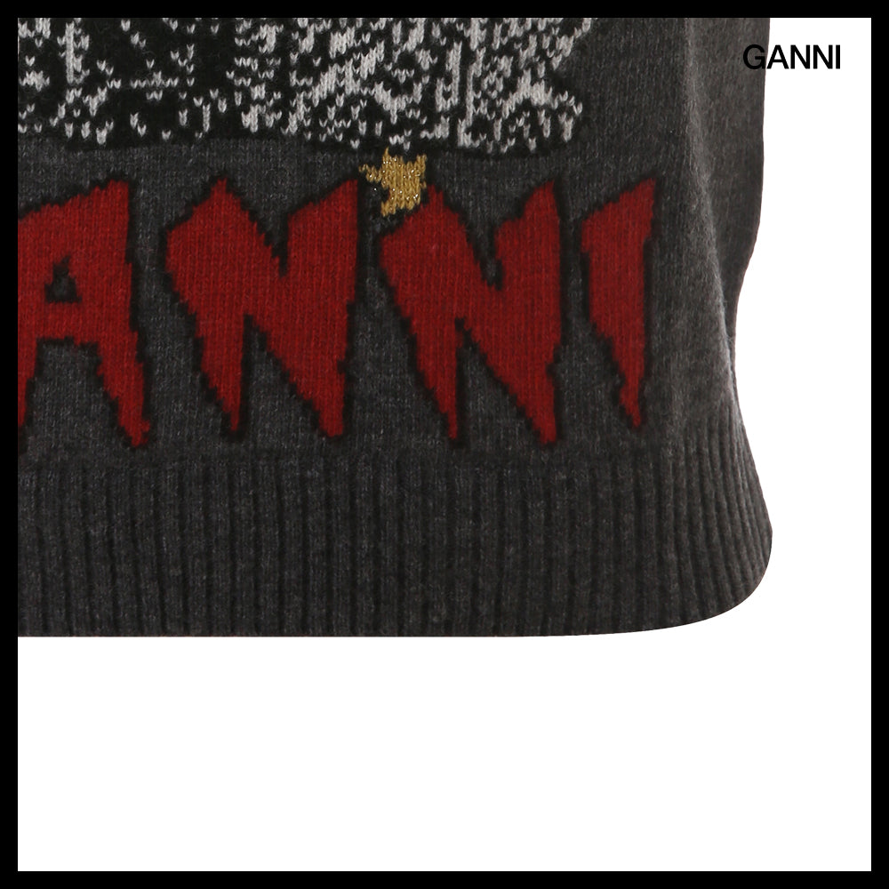 【Ganni】Graphic Wool Mix Cat Gray Vest