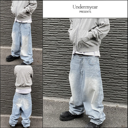 【Undermycar】Mu.31 Anti FxxkingLogoPlayBrushWashedWideJeans