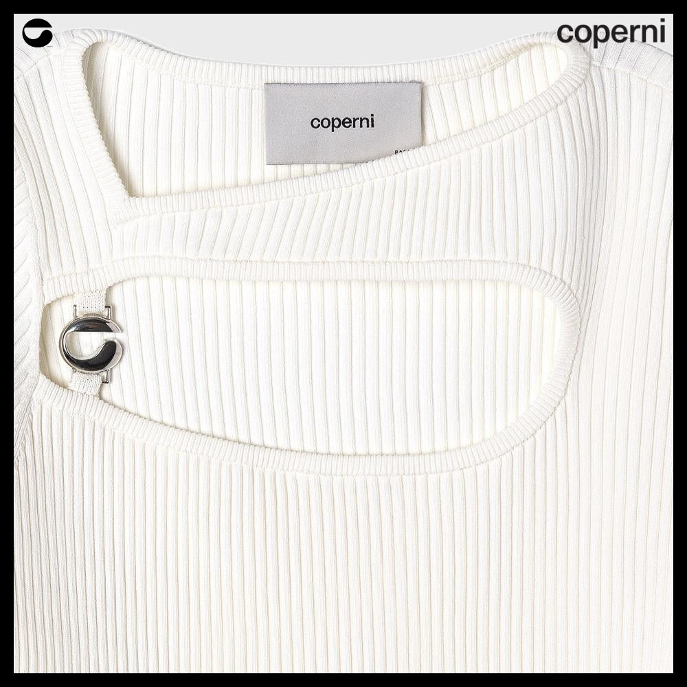 【Coperni】Womens Knitted Cut Out Long Sleeve Top White
