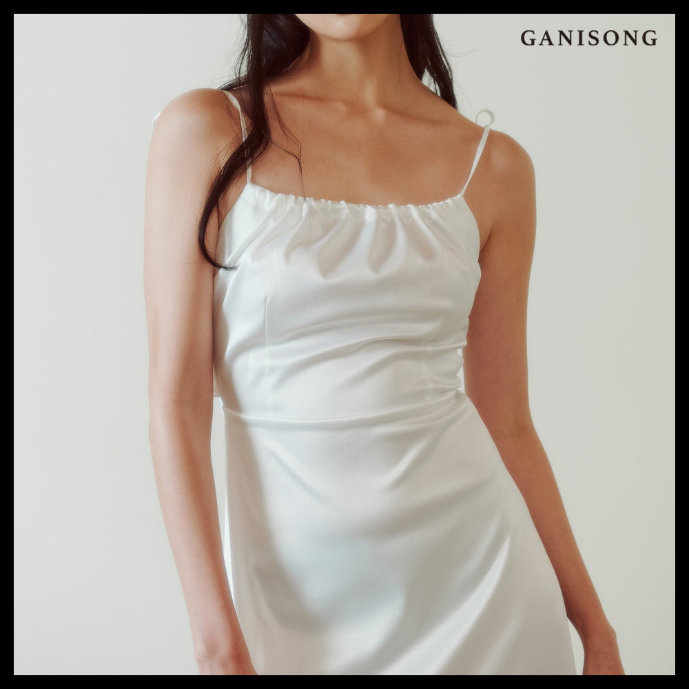 【GANISONG】Bridal Back Ribbon Dress White