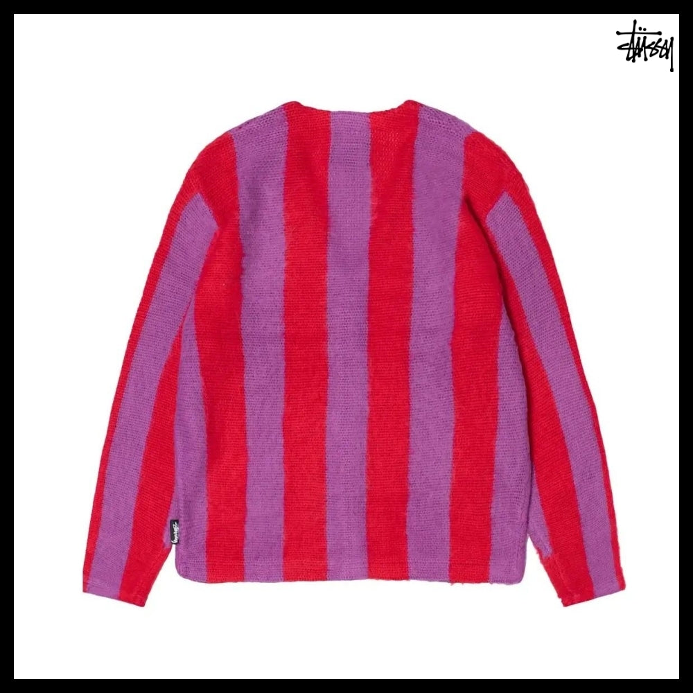 【STUSSY】Stripe Brushed Cardigan Purple