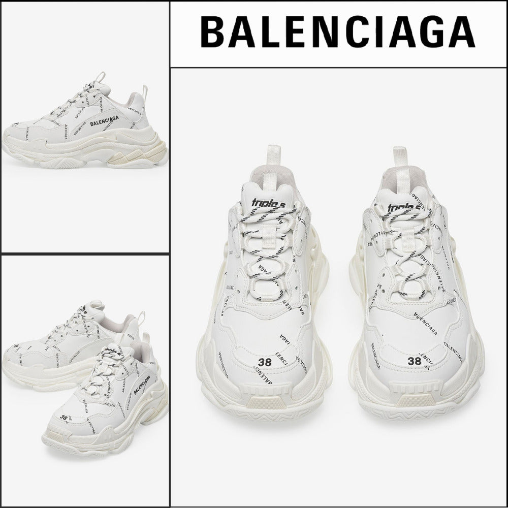 【BALENCIAGA】Triple S Sneaker Allover Logo White Black