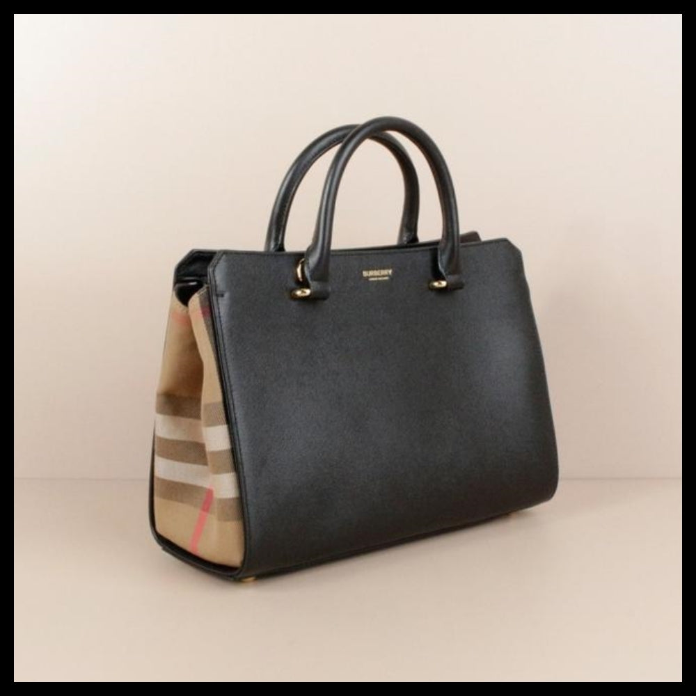 【Burberry】Banwell House Check Small Tote Bag Black