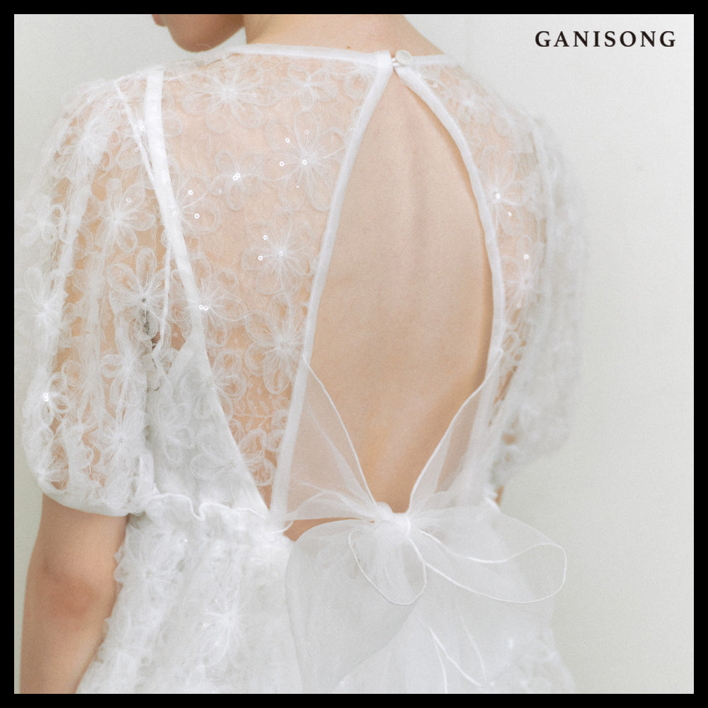 【GANISONG】Bridal Meringue Flower Dress White