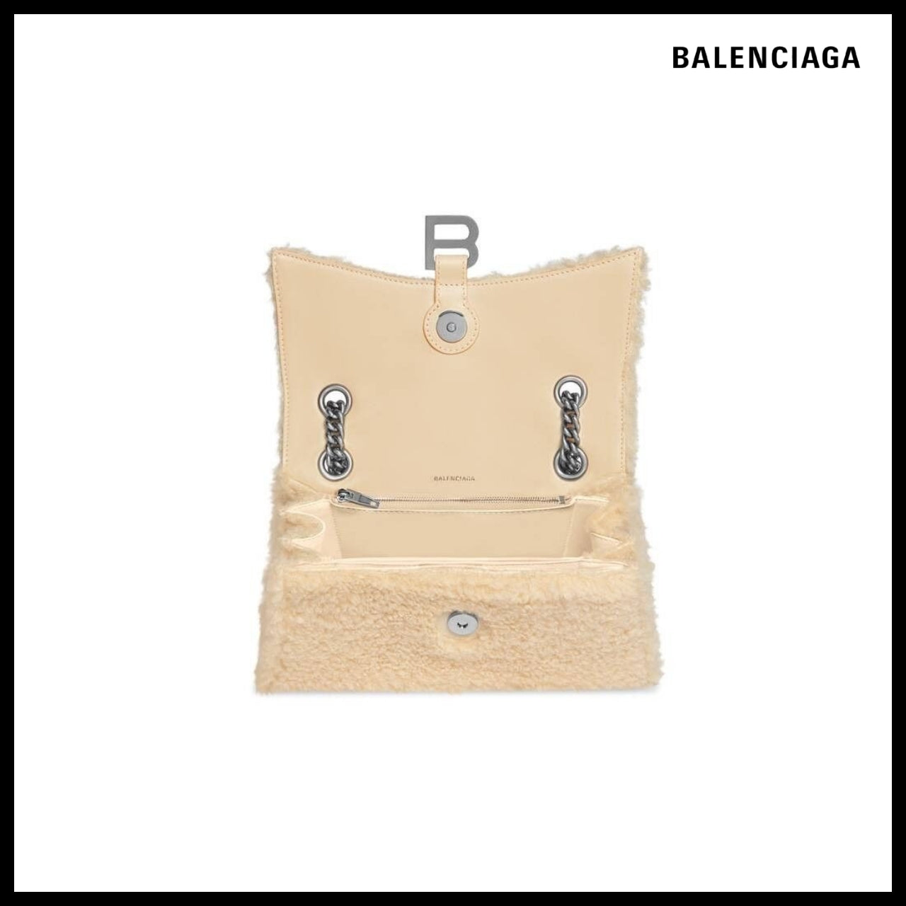 【BALENCIAGA】Crush Small Chain Bag Shearling Beige