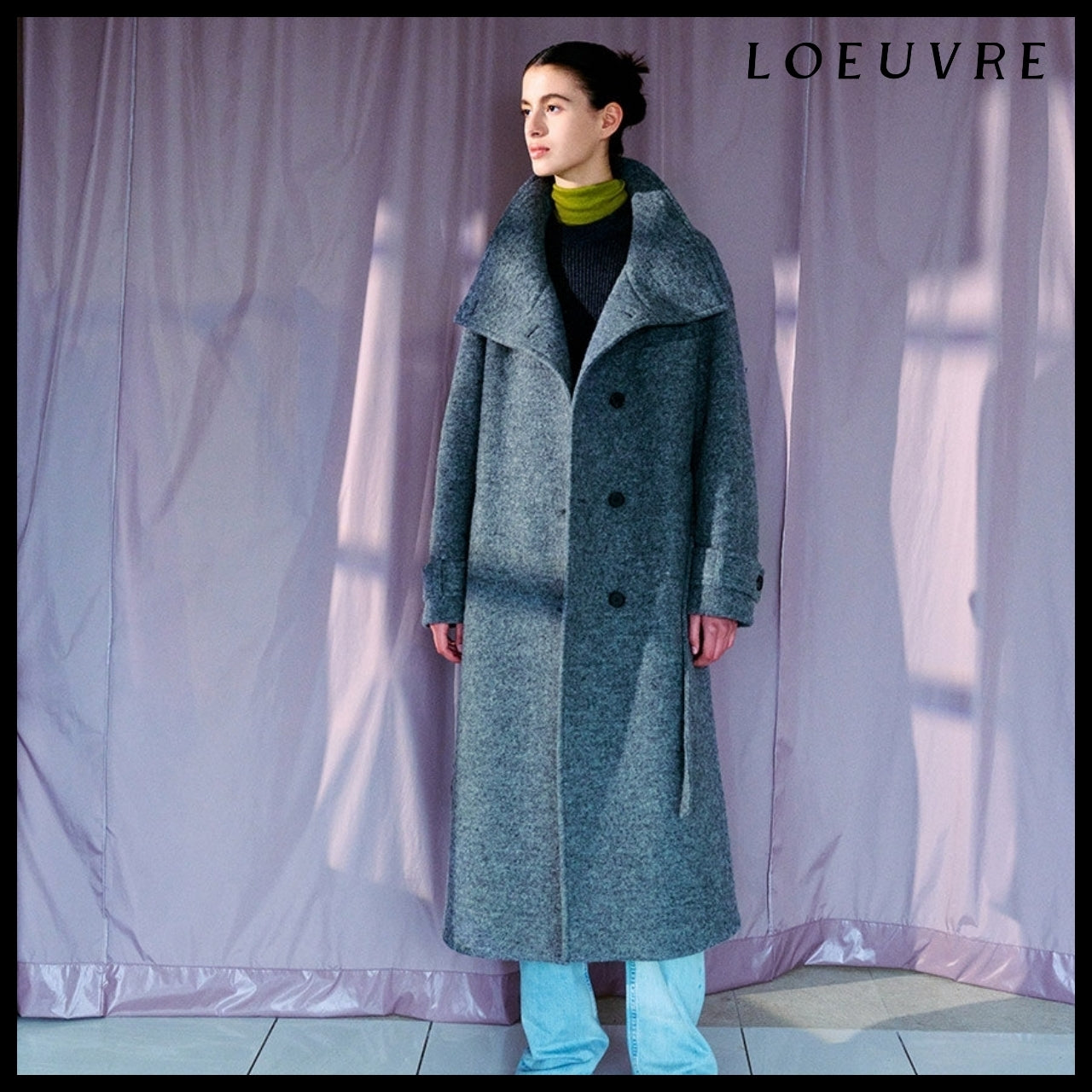 【LOEUVRE】Belted High-Neck Long Coat 3Colors