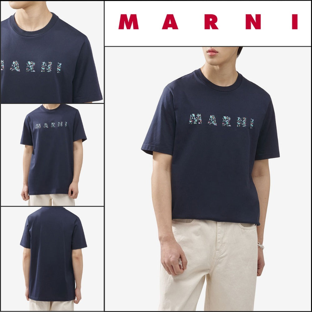 【MARNI】Logo Short Sleeve T-Shirt - Blue Black