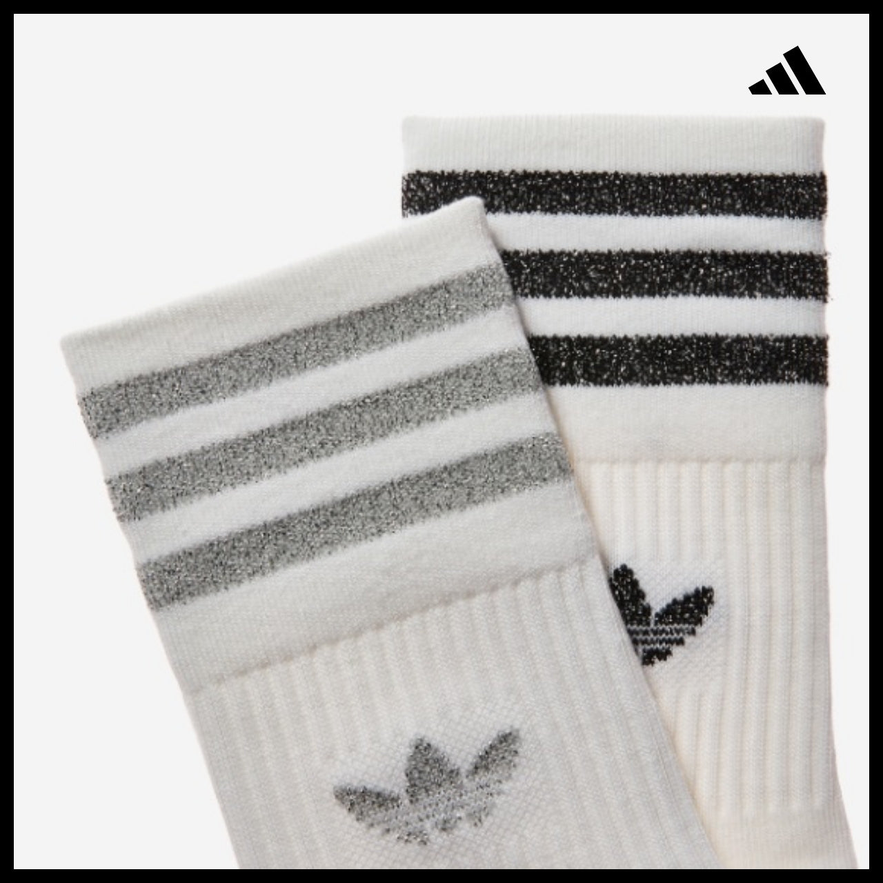 【ADIDAS】 Mid-Cut Glitter Crew Socks 2 Pairs Sparkle